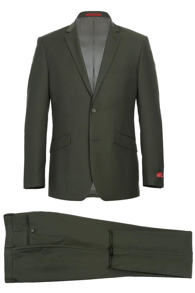 Renoir Olive Slim 2-Button Suit & Optional Vest - USA Men's Outlet