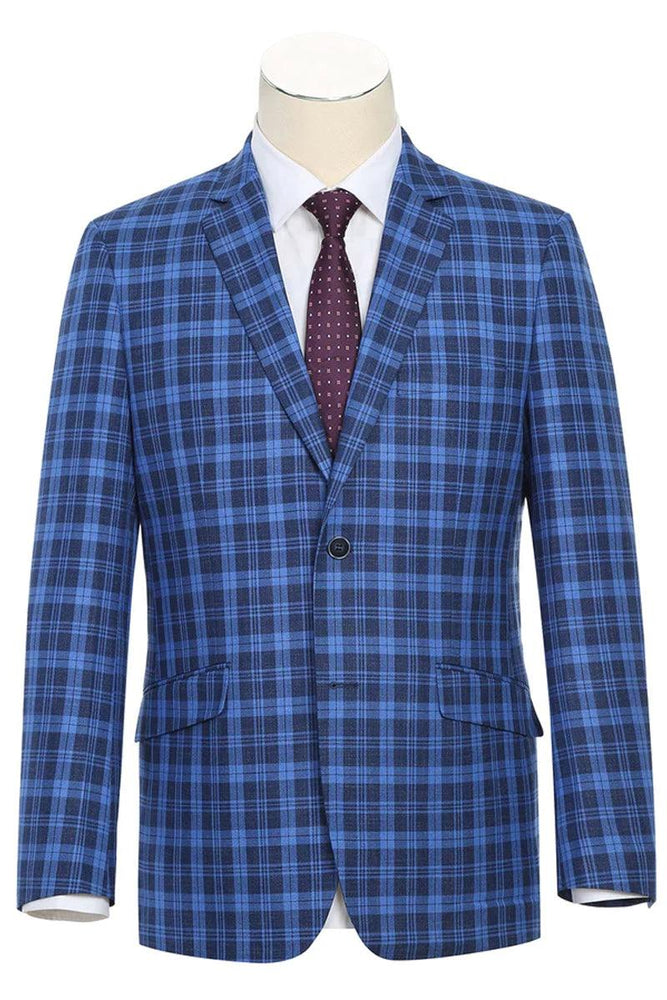 Renoir Royal & Navy Plaid Slim Fit Blazer - 2-Button Sport Coat - USA Men's Outlet