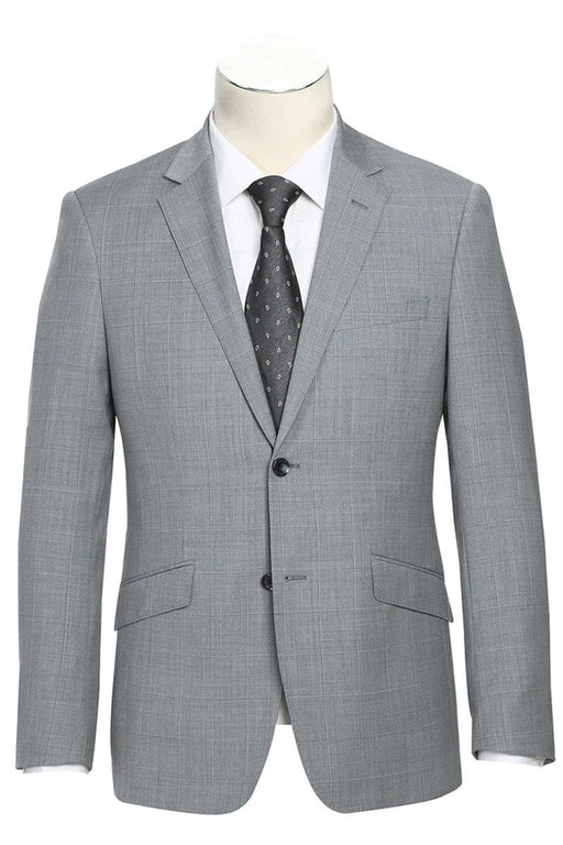 Renoir Slim Fit Gray Windowpane Suit w/Hack Pockets - USA Men's Outlet