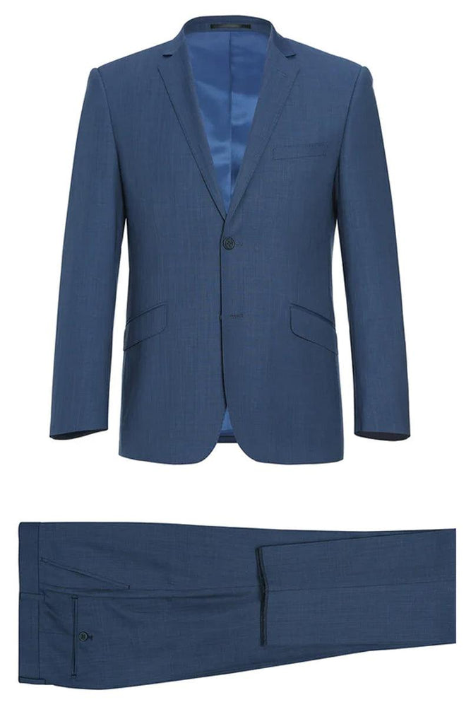 Renoir Steel Blue Wool Slim Fit 2-Button Suit - USA Men's Outlet