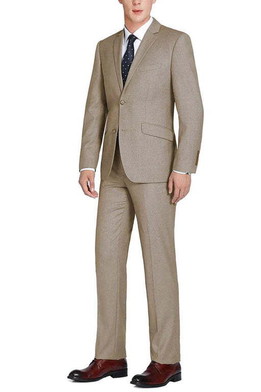 "Renoir: Taupe Two-Button Slim-Fit Suit with Optional Vest" - USA Men's Outlet