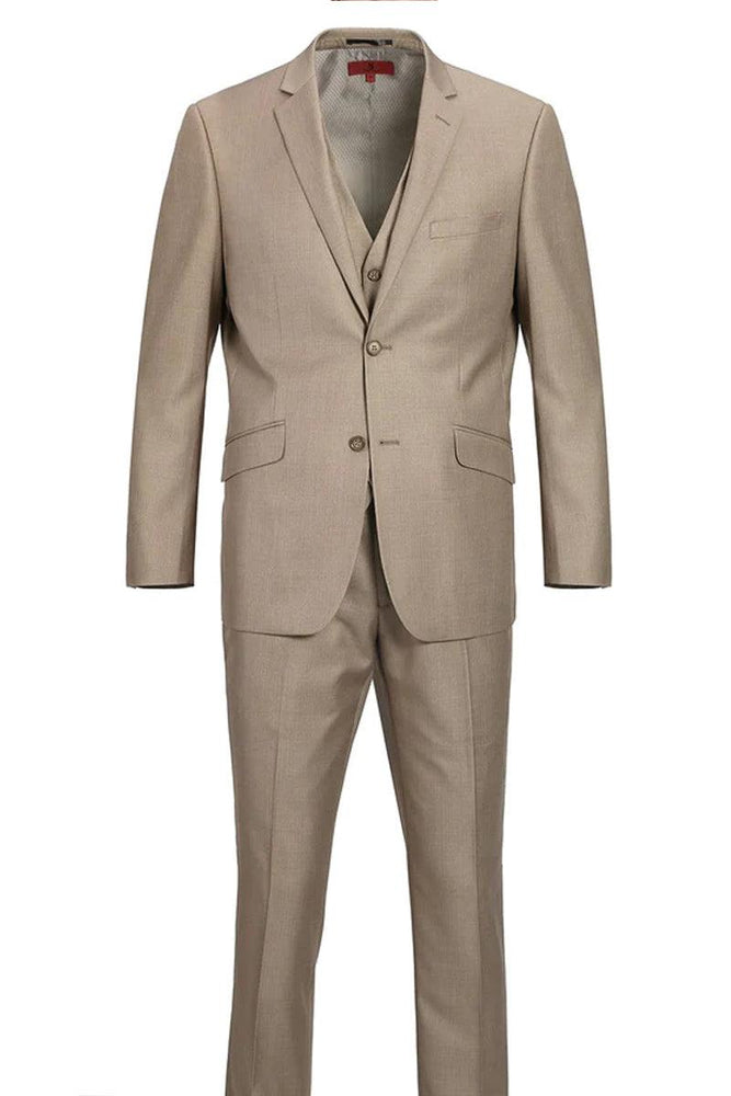 "Renoir: Taupe Two-Button Slim-Fit Suit with Optional Vest" - USA Men's Outlet