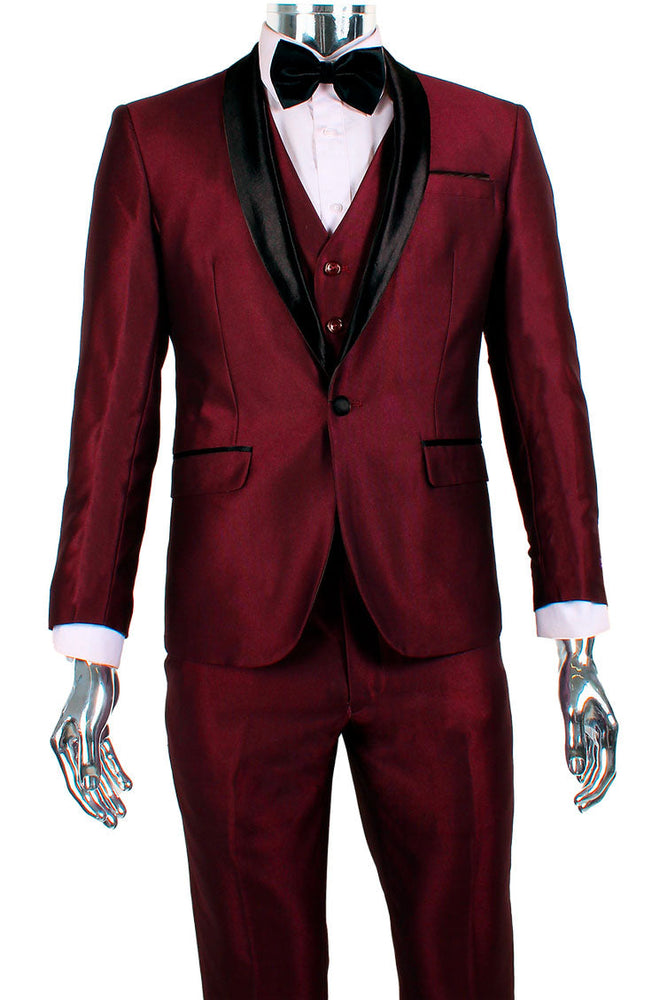 "Versailles" Burgundy 1-Button Shawl Tuxedo (3-Piece Set)