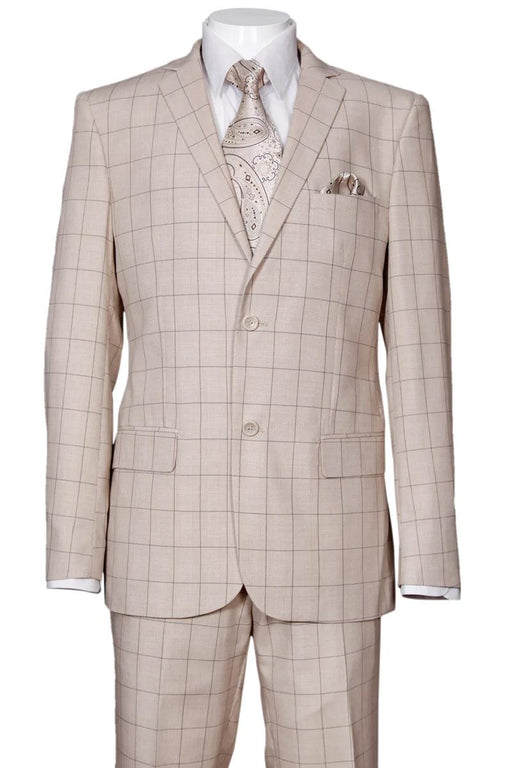 Revised Product Title: Tan Windowpane Plaid Suit - Modern Fit, 2-Button - Fortino Landi - USA Men's Outlet