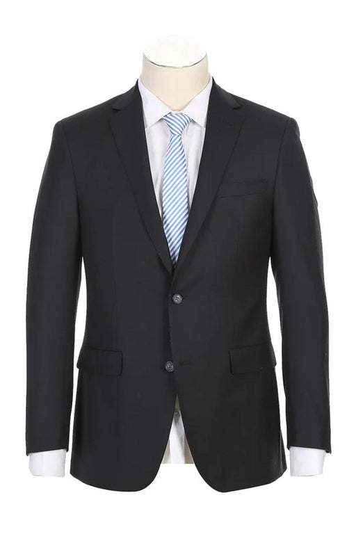 Rivelino Black Wool Half Canvas Designer Suit: Classic Fit Two Button - USA Men's Outlet