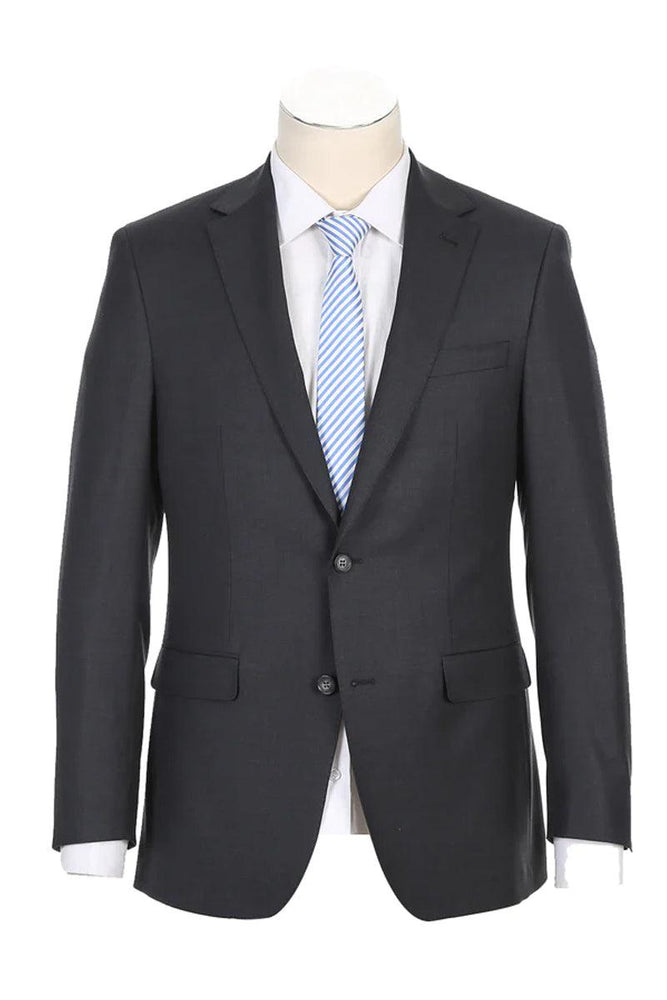 Rivelino Charcoal Grey Wool Modern Fit 2-Button Half Canvas Suit - USA Men's Outlet