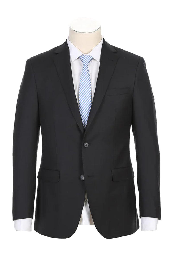 "Rivelino Half-Canvas Wool Suit for Men: Classic 2-Button Modern Cut in Black" - USA Men's Outlet