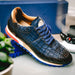 Zelli Rocco Hand-Burnished Crocodile Embossed Sneakers in Navy