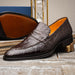 Zelli Roma Genuine Caiman Crocodile Penny Loafers in Nicotine