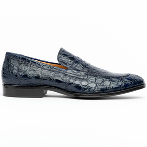 Zelli Roma Classic Penny Loafers in Genuine Caiman Crocodile Navy