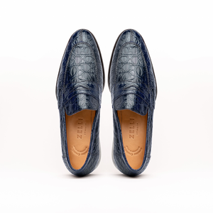 Zelli Roma Classic Penny Loafers in Genuine Caiman Crocodile Navy