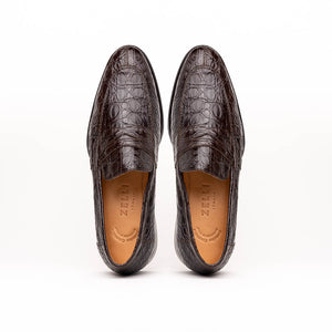 Zelli Roma Genuine Caiman Crocodile Penny Loafers in Nicotine