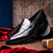 Zelli Roma Hand-Burnished Calfskin Penny Loafers in Black