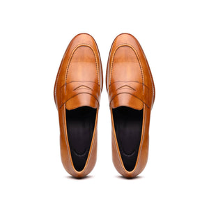 Zelli Roma Hand-Burnished Calfskin Penny Loafers in Camel