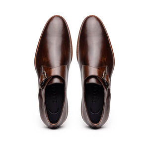 Zelli Roman Smooth Calfskin Monk Strap Dress Shoes in Chestnut