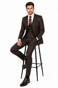 Rossi Man BOND RM1753 Slim Fit 3-Piece Suit – 1-Button Peak Lapel Men’s Formalwear