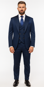 Rossi Man BOND RM1752 Slim Fit 3-Piece Navy Suit – Double-Breasted Vest