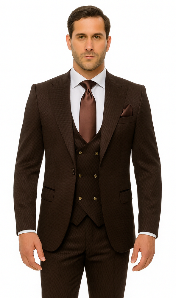 Rossi Man BOND RM1753 Slim Fit 3-Piece Suit – 1-Button Peak Lapel Men’s Formalwear
