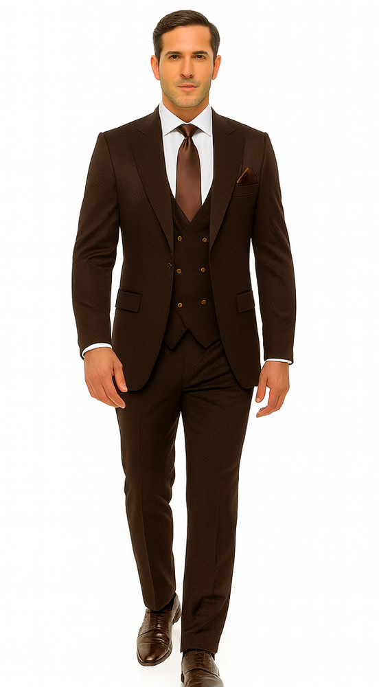 Rossi Man BOND RM1753 Slim Fit 3-Piece Suit – 1-Button Peak Lapel Men’s Formalwear