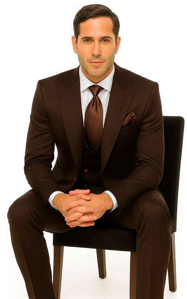 Rossi Man BOND RM1753 Slim Fit 3-Piece Suit – 1-Button Peak Lapel Men’s Formalwear