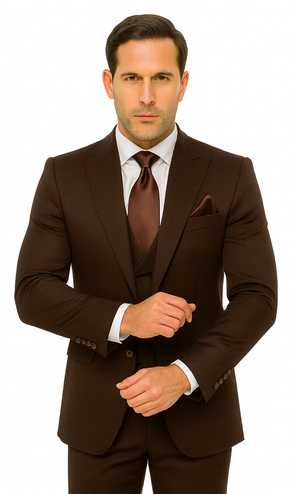 Rossi Man BOND RM1753 Slim Fit 3-Piece Suit – 1-Button Peak Lapel Men’s Formalwear