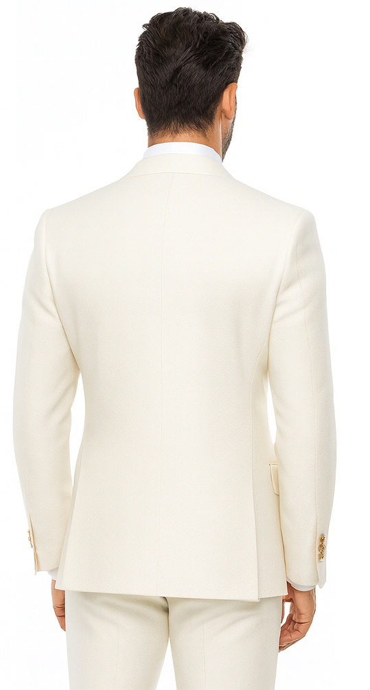 Rossi Man BOND RM1770 Slim Fit 3-Piece White Suit – 1-Button Peak Lapel Stylish Men’s Formalwear
