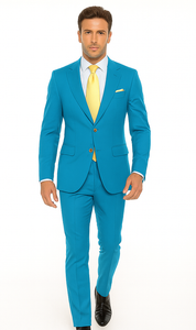 Rossi Man BOND RM1776 Slim Fit 3-Piece Suit – Turquoise Blue Men’s Formalwear