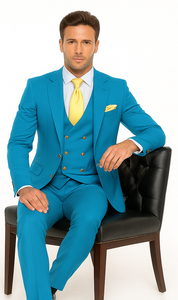 Rossi Man BOND RM1776 Slim Fit 3-Piece Suit – Turquoise Blue Men’s Formalwear