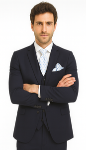 Rossi Man CYRUS RM116 Solid Navy Blue 3-Piece Suit – Men’s Formalwear