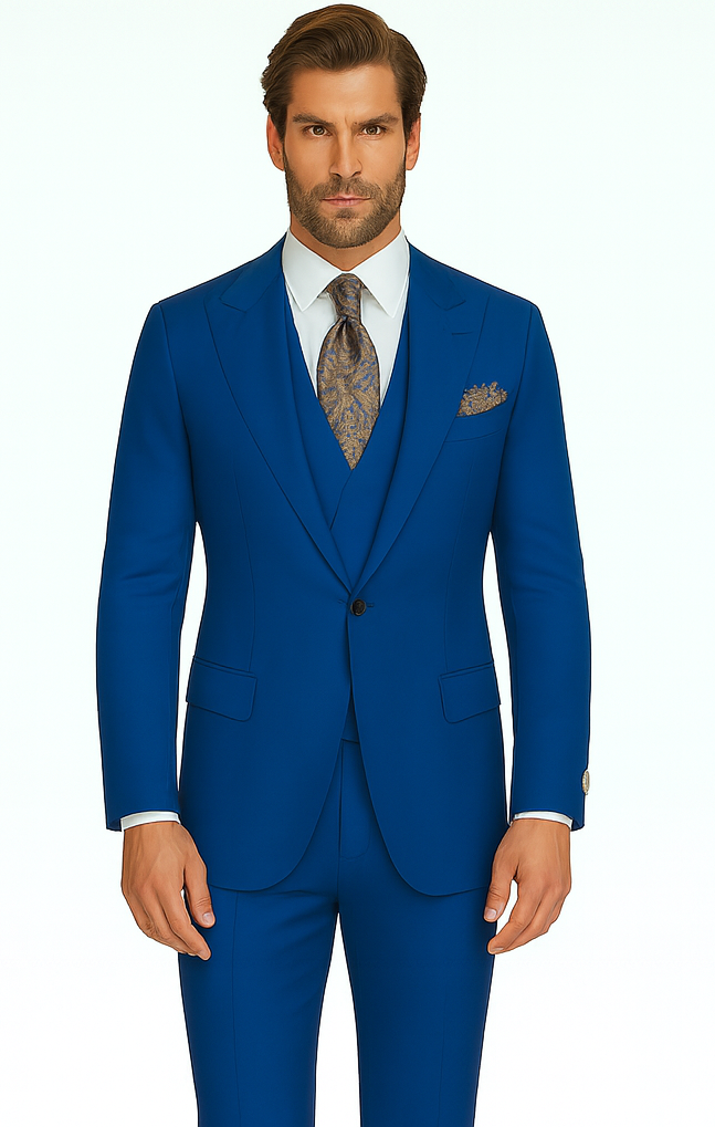 Rossi Man ELI RM110 Royal Blue 3-Piece Suit – Slim Fit Men’s Formalwear