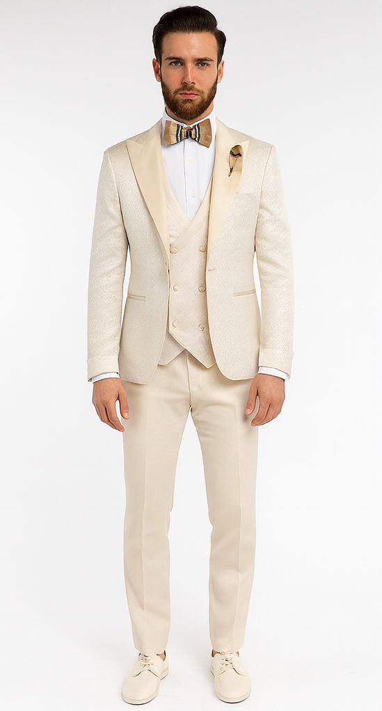Rossi Man FORD RM1913 Slim Fit 3-Piece Off-White Suit for Men – Classic Formalwear