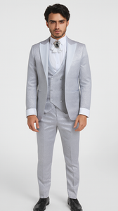 Rossi Man FORD RM1915 Men’s Slim Fit 3-Piece Silver Suit – Modern Formalwear for Events