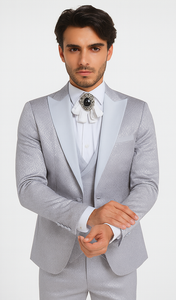Rossi Man FORD RM1915 Men’s Slim Fit 3-Piece Silver Suit – Modern Formalwear for Events