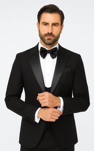 Rossi Man LEO RM1101 Classic Black Tuxedo for Men – Slim Fit Formalwear for Events
