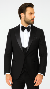 Rossi Man LEO RM1101 Classic Black Tuxedo for Men – Slim Fit Formalwear for Events