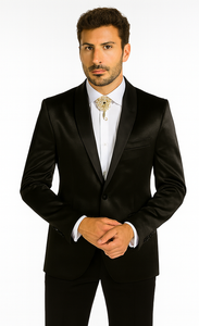 Rossi Man LEO RM1600 Men’s Slim Fit 3-Piece Black Suit –  Classic Formalwear for Events