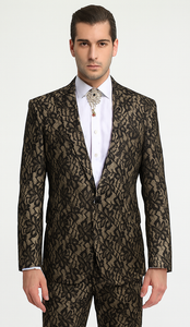 Rossi Man LEO RM1901 Men’s Slim Fit 3-Piece Gold & Black Designer Tuxedo – Formalwear for Events