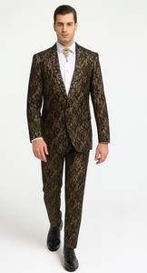 Rossi Man LEO RM1901 Men’s Slim Fit 3-Piece Gold & Black Designer Tuxedo – Formalwear for Events