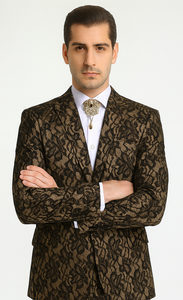 Rossi Man LEO RM1901 Men’s Slim Fit 3-Piece Gold & Black Designer Tuxedo – Formalwear for Events