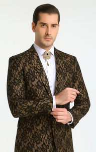 Rossi Man LEO RM1901 Men’s Slim Fit 3-Piece Gold & Black Designer Tuxedo – Formalwear for Events
