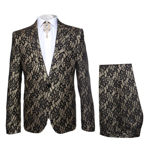 Rossi Man LEO RM1901 Men’s Slim Fit 3-Piece Gold & Black Designer Tuxedo – Formalwear for Events