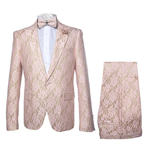 Rossi Man LEO RM1903 Men’s Slim Fit 3-Piece Pink & Gold Designer Tuxedo – Formalwear for Events