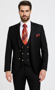 Rossi Man MAX RM1101 Black Slim Fit 3-Piece Suit – Men’s Modern Formalwear