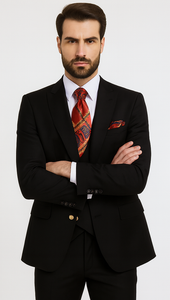Rossi Man MAX RM1101 Black Slim Fit 3-Piece Suit – Men’s Modern Formalwear