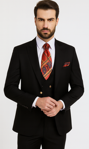 Rossi Man MAX RM1101 Black Slim Fit 3-Piece Suit – Men’s Modern Formalwear