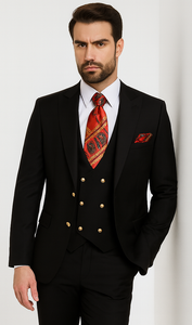 Rossi Man MAX RM1101 Black Slim Fit 3-Piece Suit – Men’s Modern Formalwear