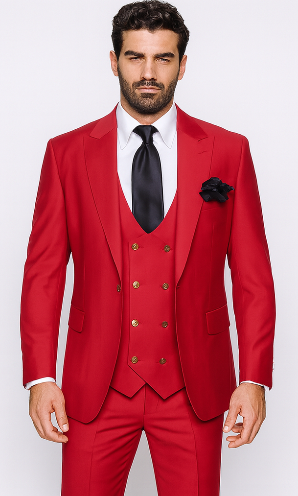 Rossi Man MAX RM1191 Red Slim Fit 3-Piece Suit – Men’s Formalwear