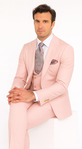 Rossi Man MAX RM1203 Slim Fit 3-Piece Suit – Solid Pink Formalwear for Men