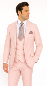 Rossi Man MAX RM1203 Slim Fit 3-Piece Suit – Solid Pink Formalwear for Men
