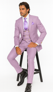 Rossi Man MAX RM1378 Slim Fit 3-Piece Lavender Suit – Formalwear for Men